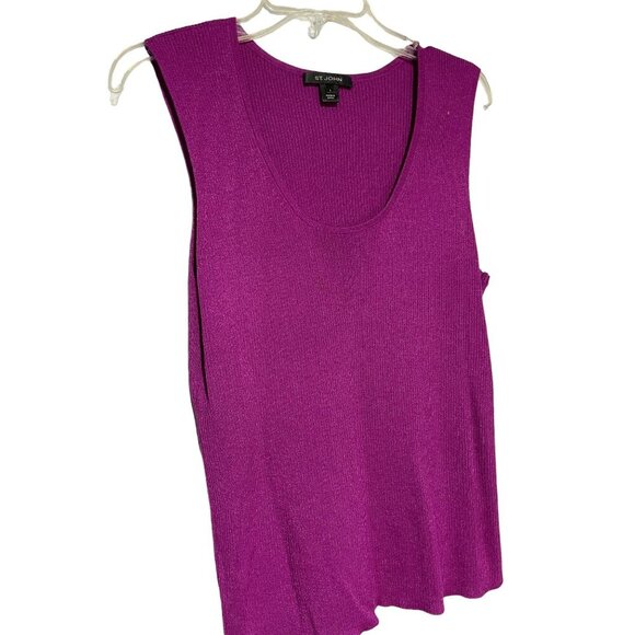 St. John Women's Purple Wool Blend Ribbed Sweater Sleeveless Size L - Picture 5 of 6